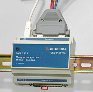 USB-модуль дискретного 16-канального ввода и 16-канального вывода с фото МОП реле АКТАКОМ АСЕ-1016