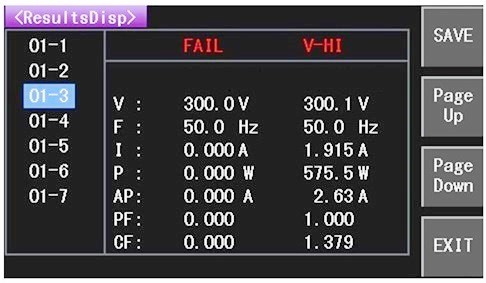 Экран APS-4215 в режиме отображения таблицы результатов "годен-негоден"